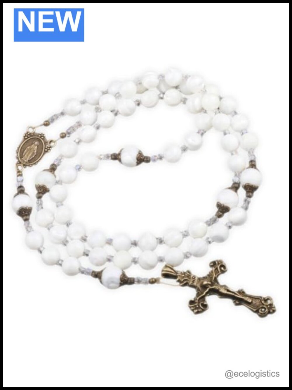 Mother of Pearl 8mm Rosary Crucifix Miraculous Medal Catholic Prayer Beads
